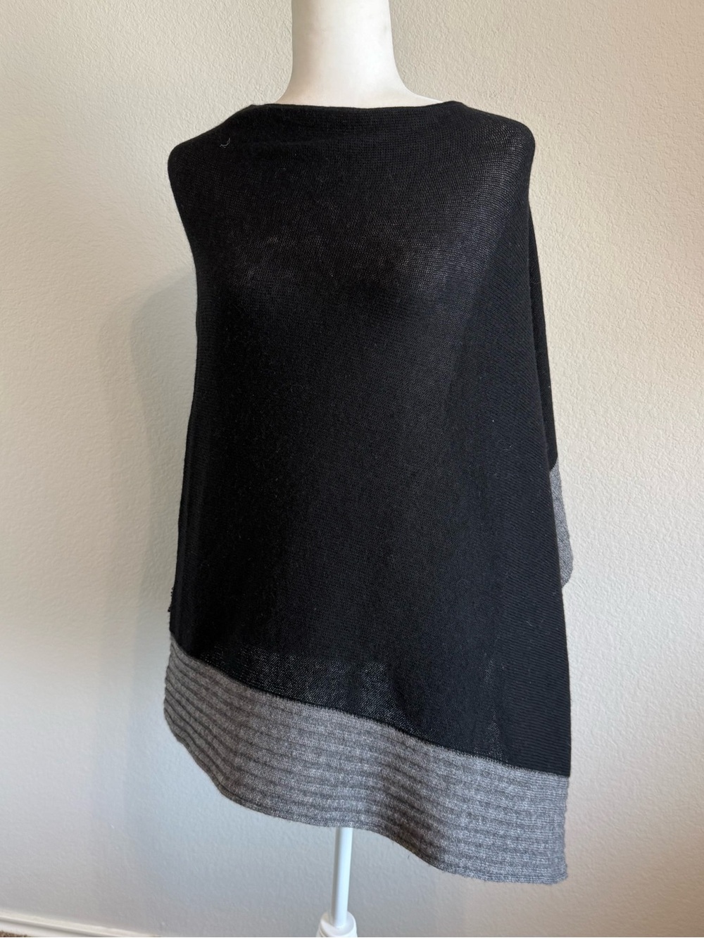 Celeste Cashmere Wool Black and Gray Knit Poncho Sweater Topper Cape